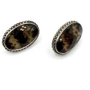 Vintage 90s Amy Kahn Russell Sterling Silver Tiger Eye Oval Post Earrings